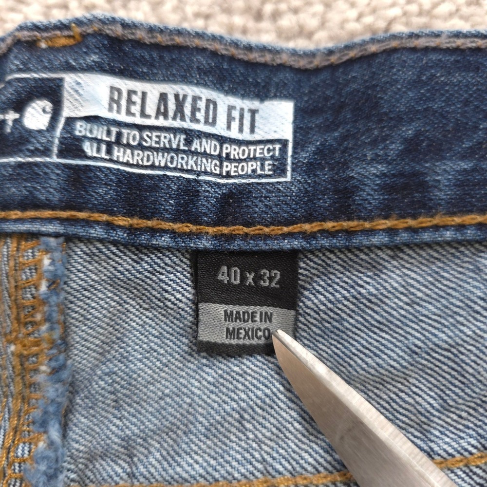 Carhartt Relaxed Fit Jeans Mens 40x32 Dark Blue BD5119-M Workwear Cotton Denim - Picture 5 of 10